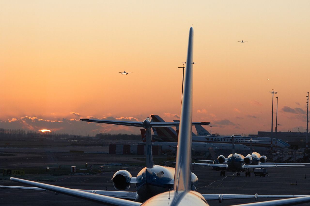Aircraft on the apron at Amsterdam Airport Schiphol