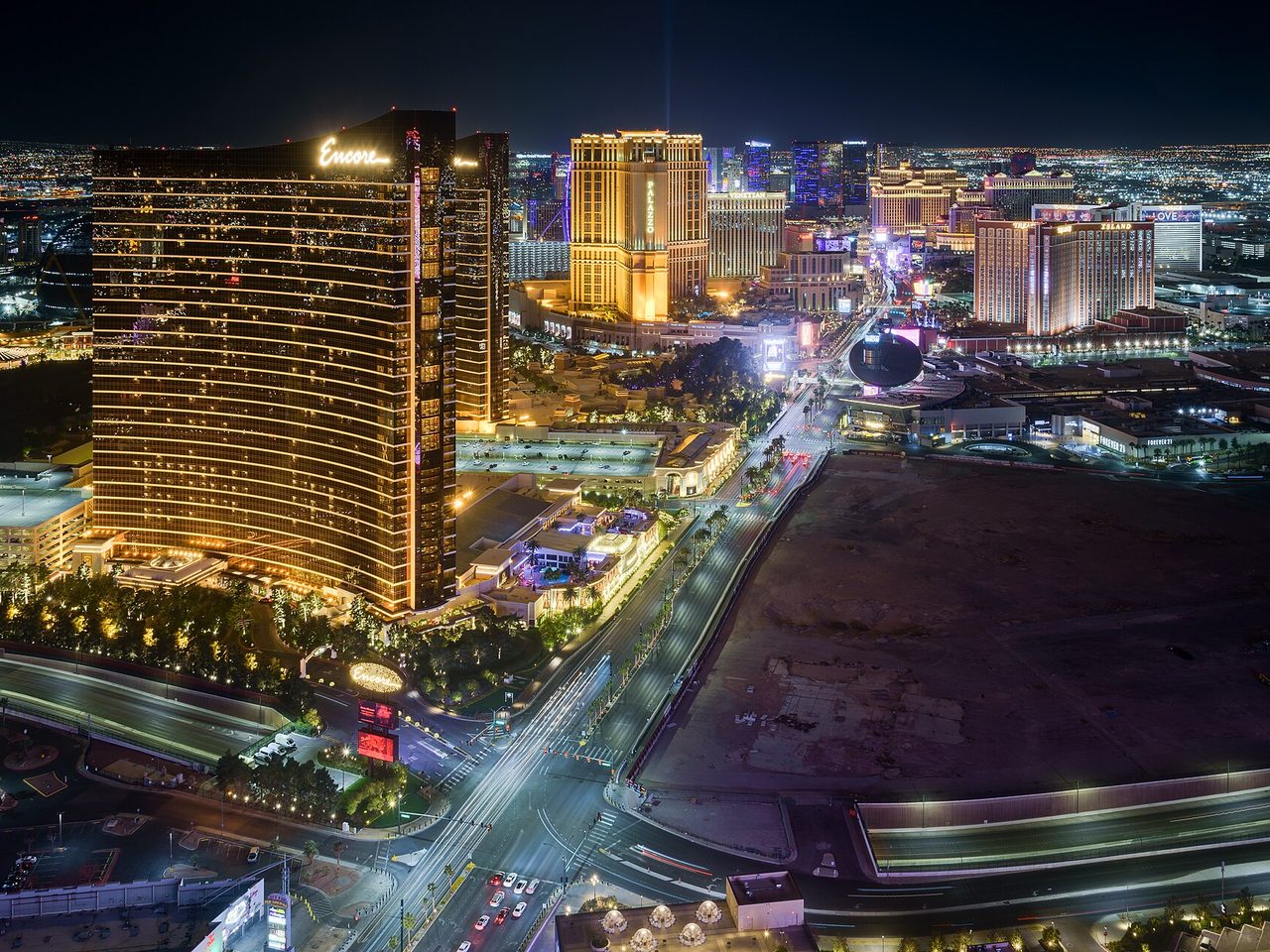 The Las Vegas Strip skyline at night, close to the company office